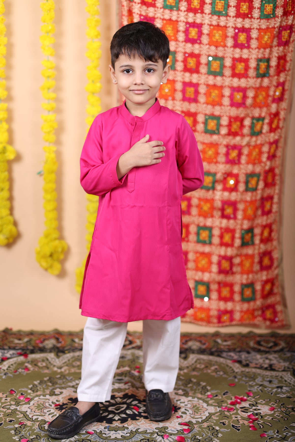 House Of Gota Boys Pink Kurta and White Pajama Set