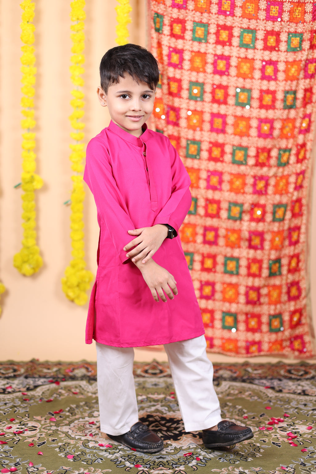 House Of Gota Boys Pink Kurta and White Pajama Set