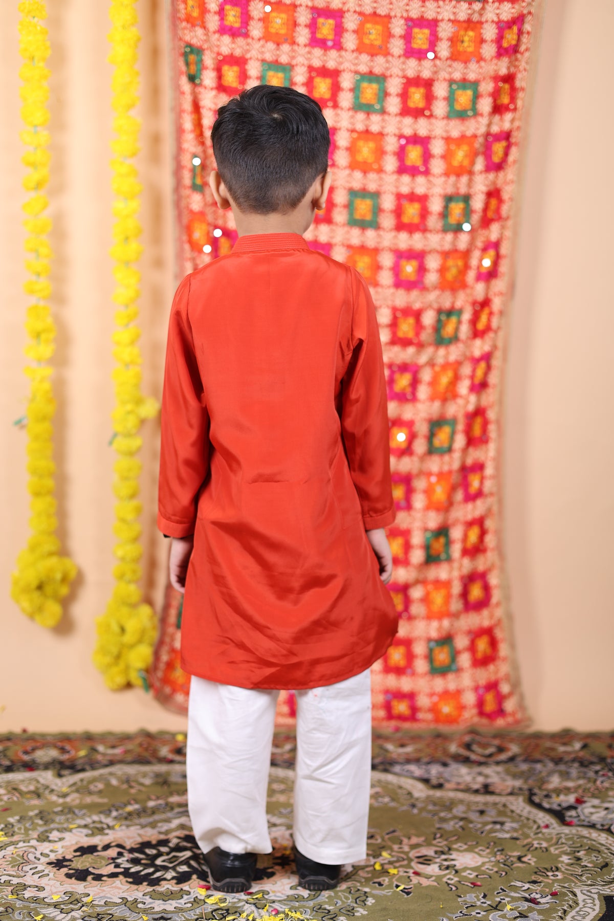 House Of Gota Boys Rust Orange Kurta and White Pajama Set