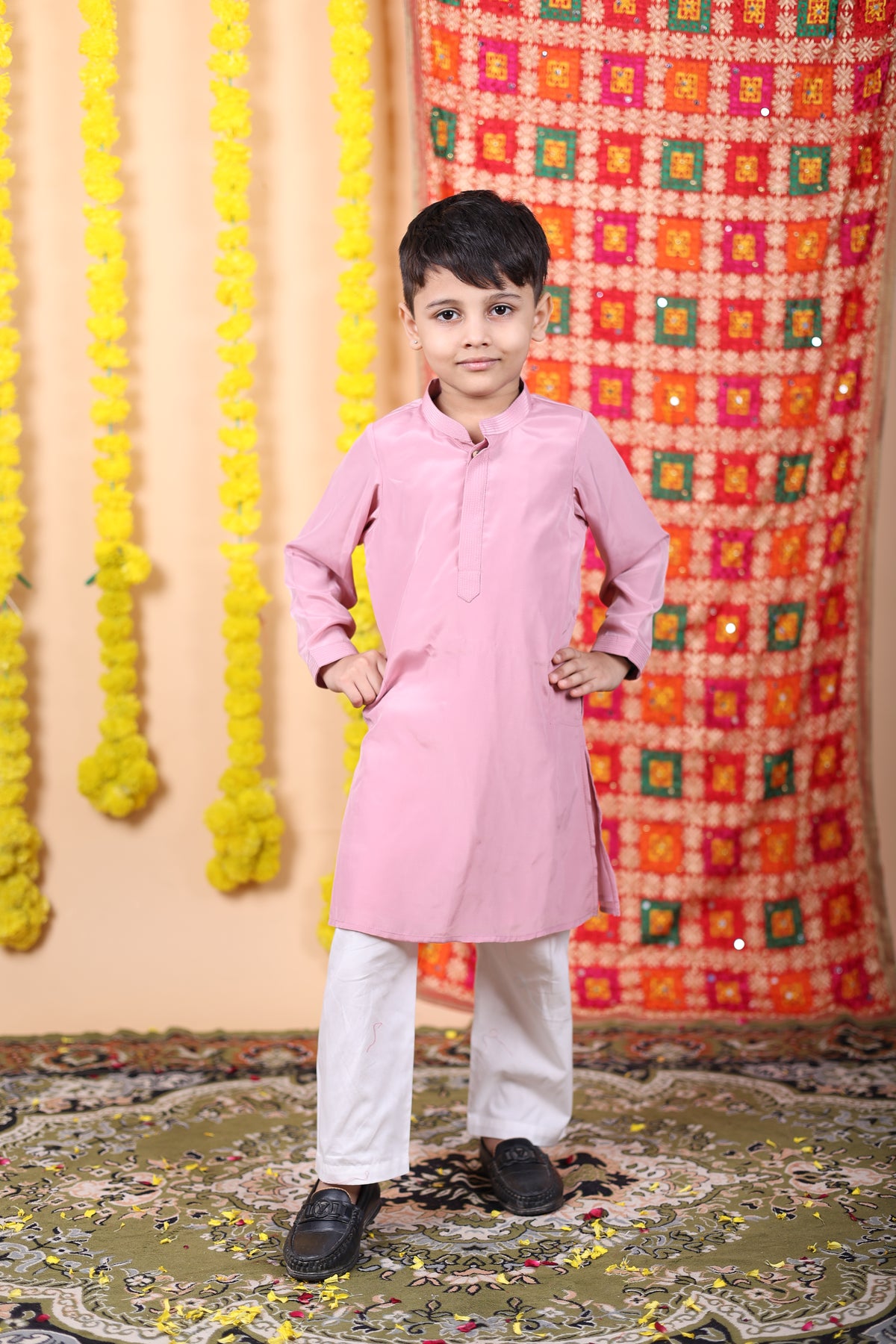 House Of Gota Boys Onion Pink Kurta and White Pajama Set