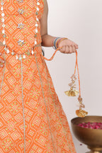 House Of Gota Girls Orange Bandhani Lehenga Set