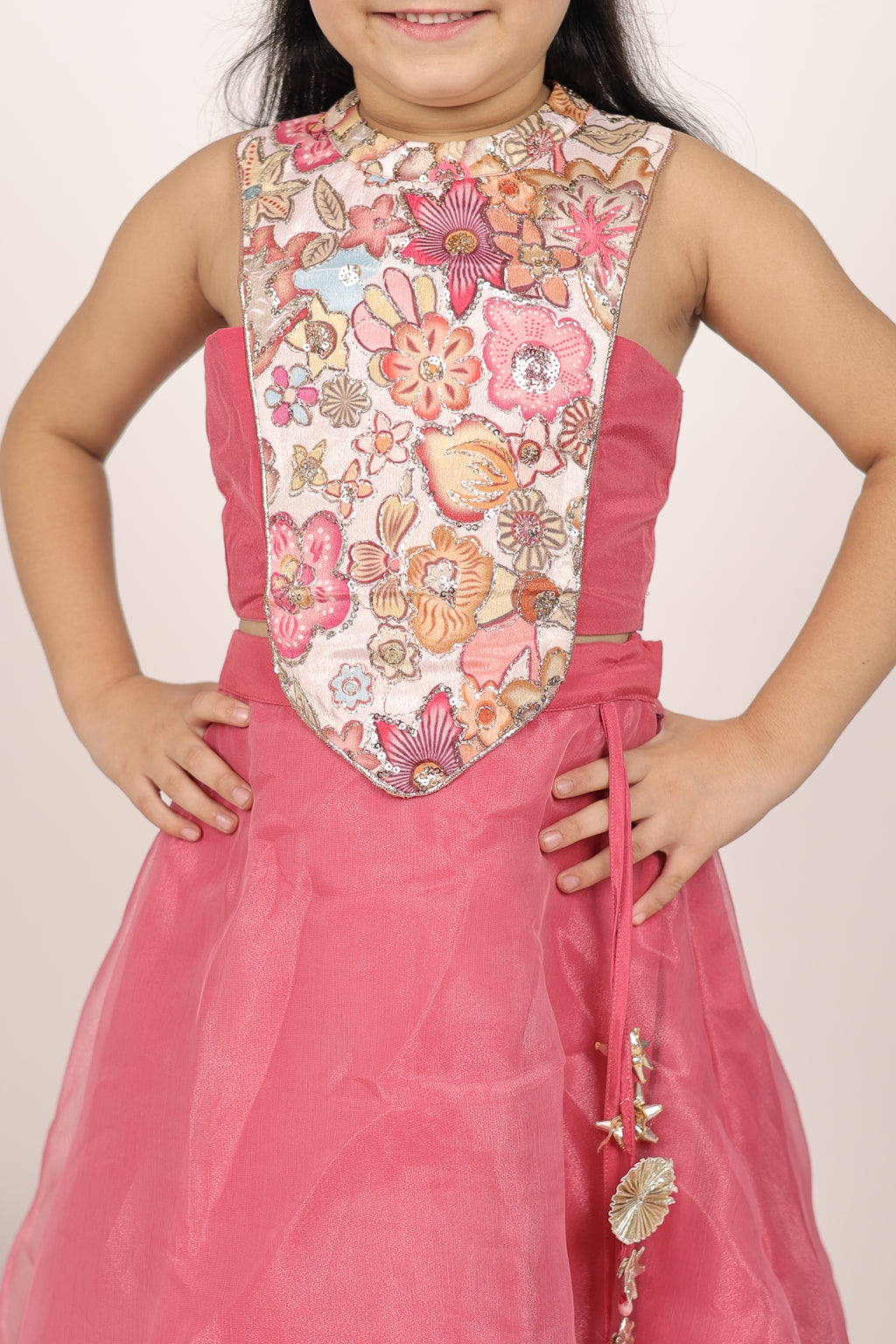 House Of Gota Girls Pink Floral Lehenga Choli Set
