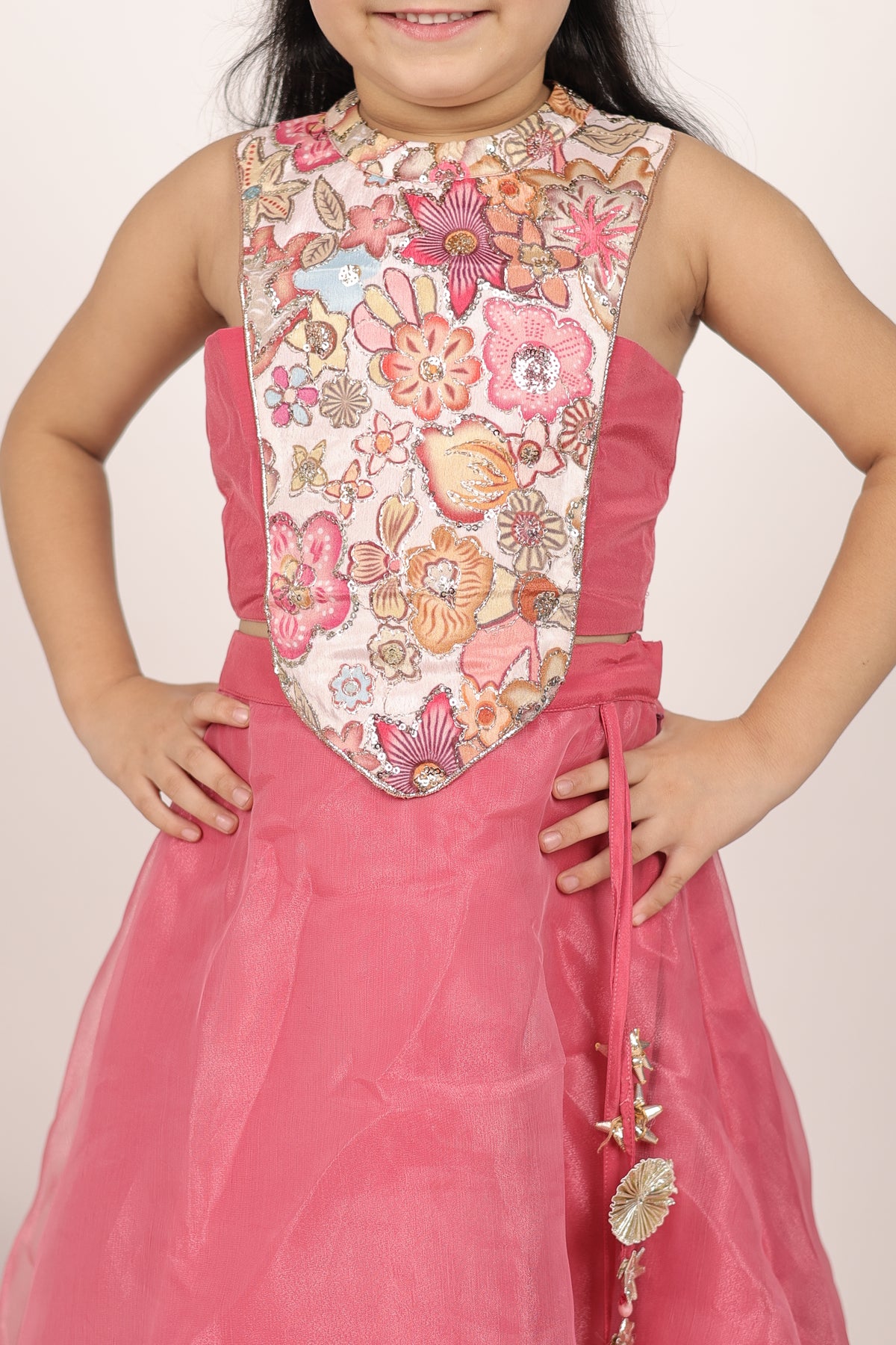 House Of Gota Girls Pink Floral Lehenga Choli Set