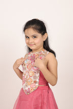 House Of Gota Girls Pink Floral Lehenga Choli Set
