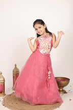 House Of Gota Girls Pink Floral Lehenga Choli Set