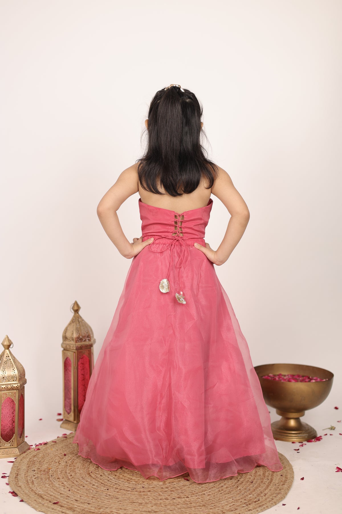 House Of Gota Girls Pink Floral Lehenga Choli Set