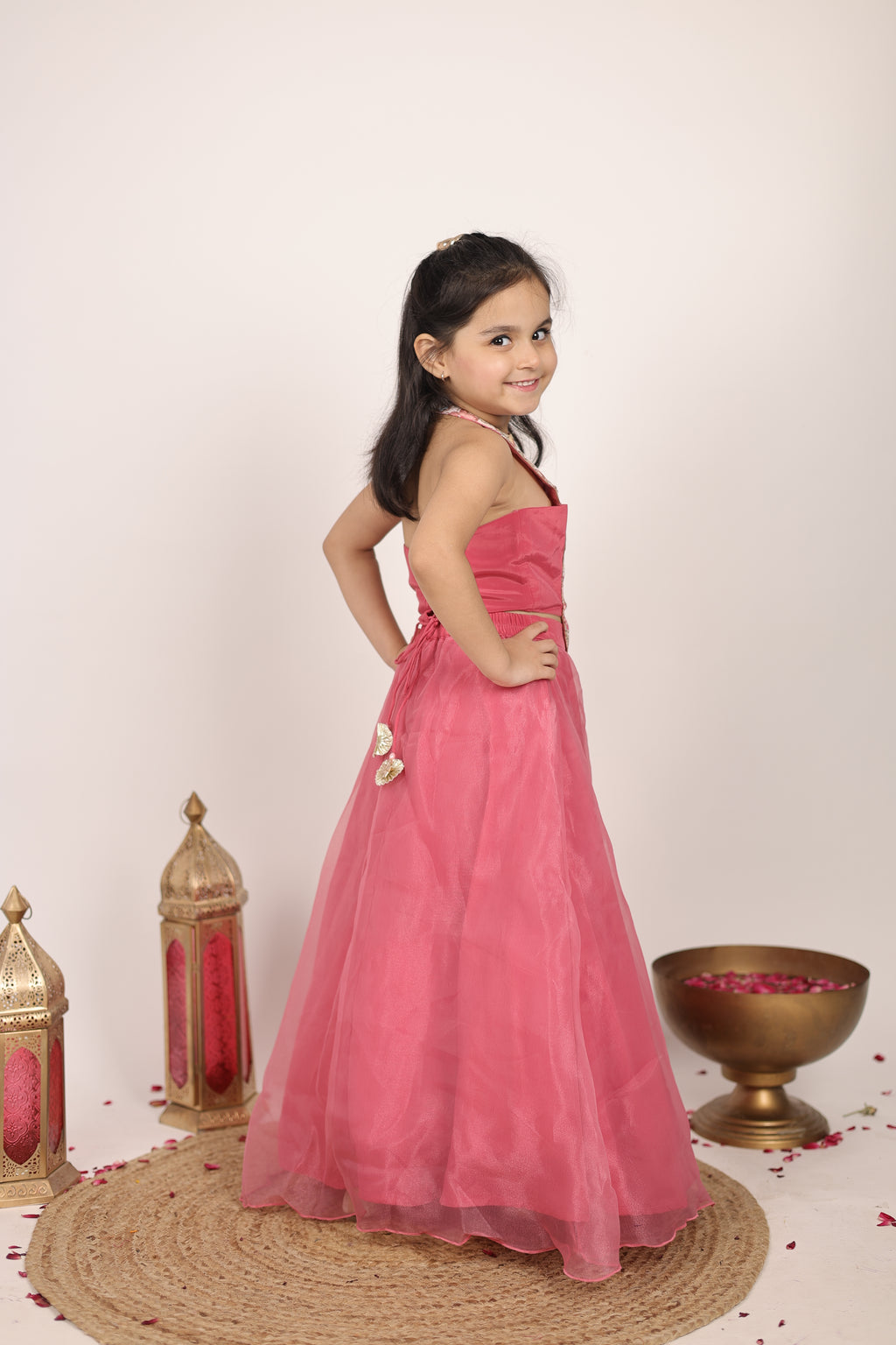 House Of Gota Girls Pink Floral Lehenga Choli Set
