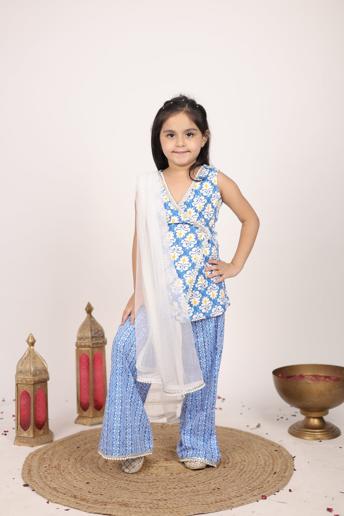 House Of Gota Girls Blue Printed Salwar Suit Set with Dupatta