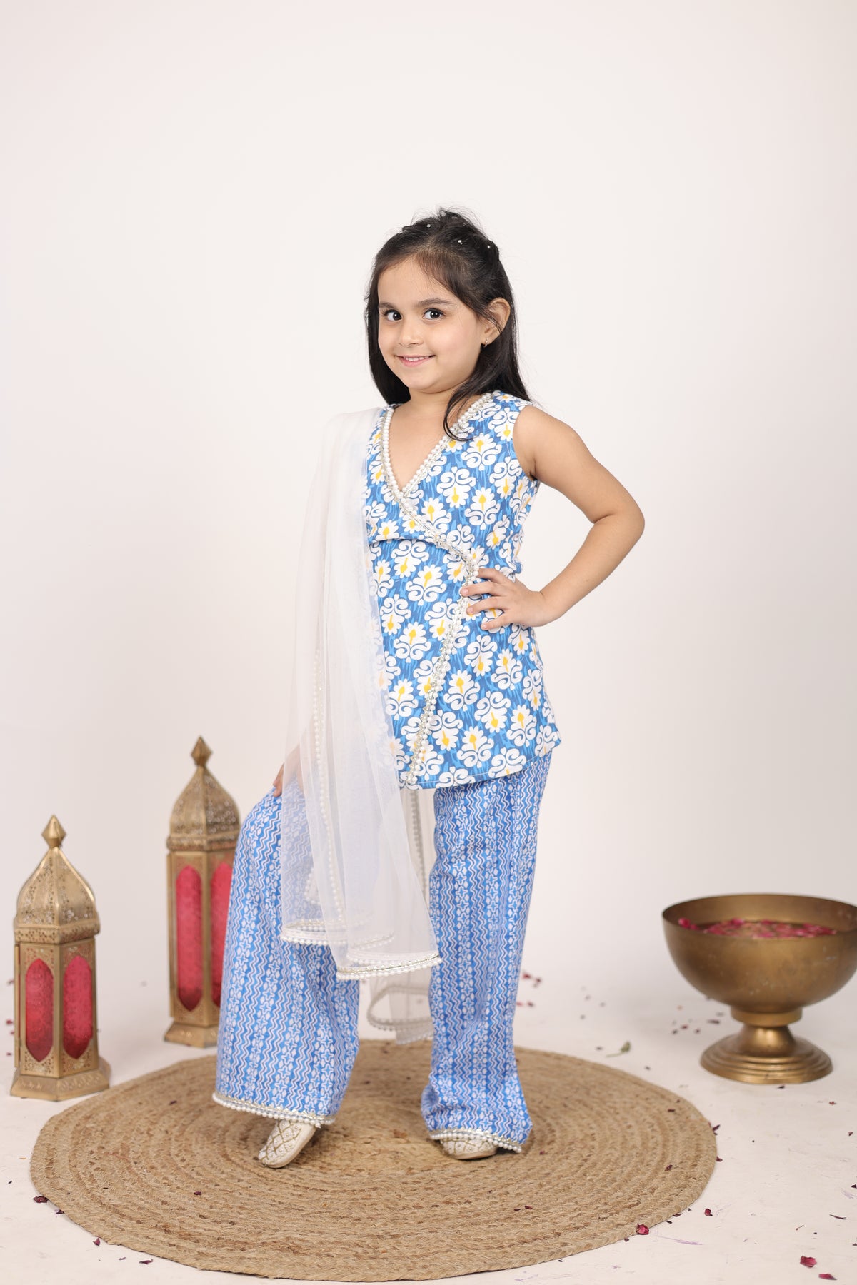 House Of Gota Girls Blue Printed Salwar Suit Set with Dupatta