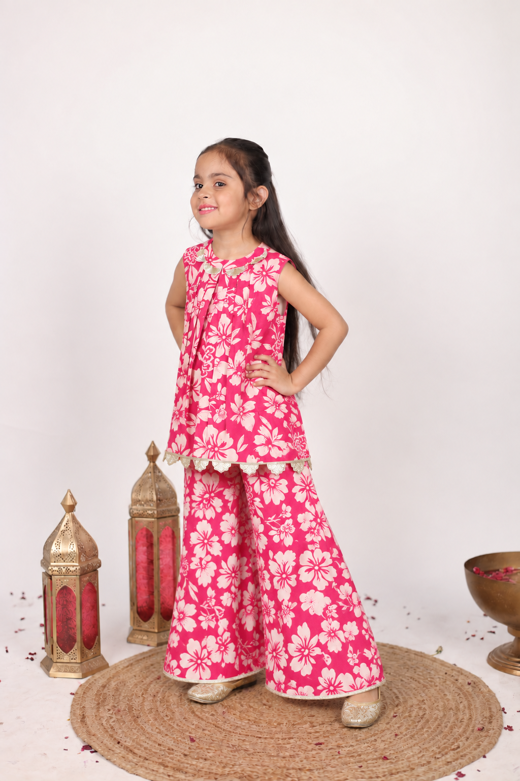 House Of Gota Girls Pink Floral Printed Co-Ord Set