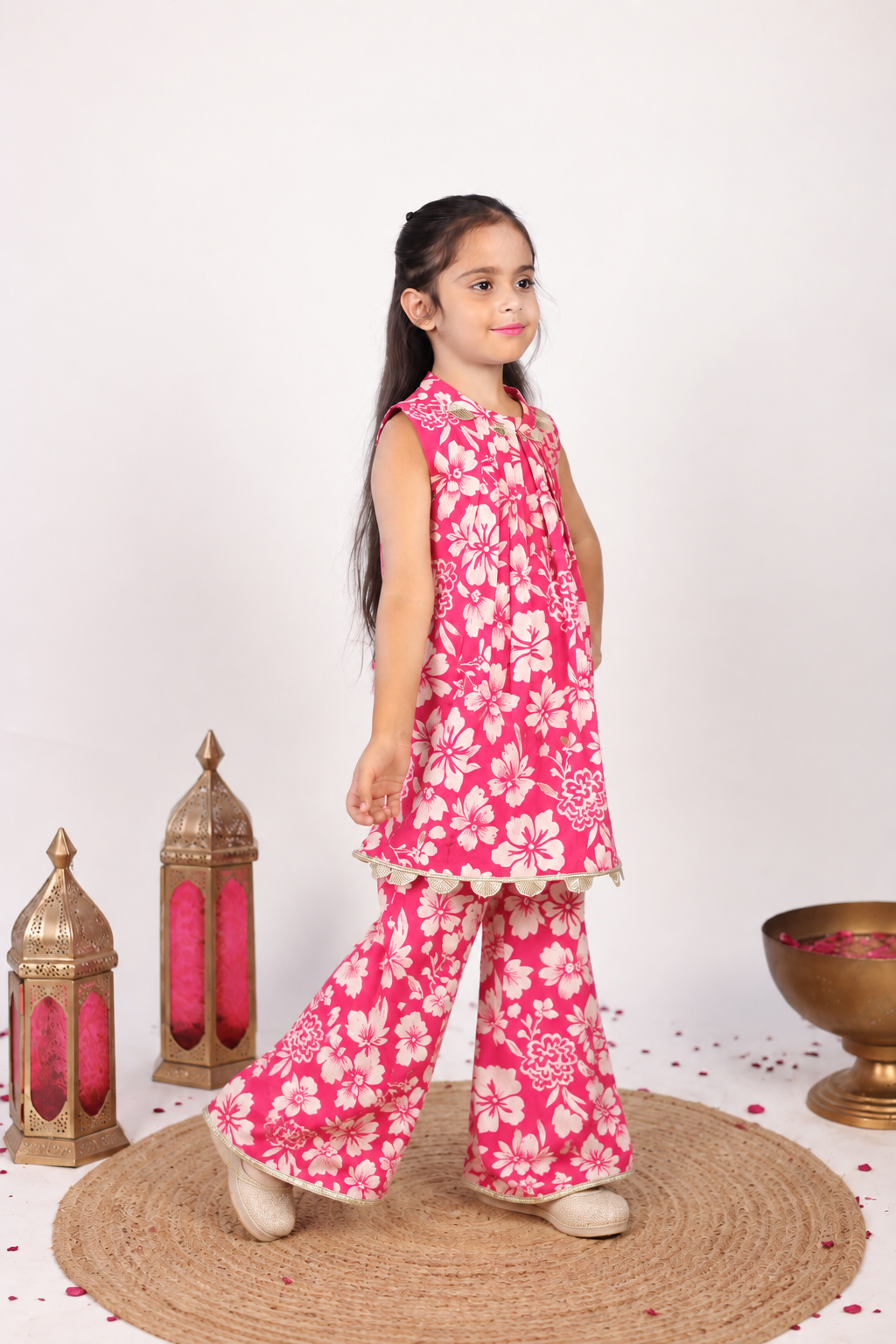 House Of Gota Girls Pink Floral Printed Co-Ord Set