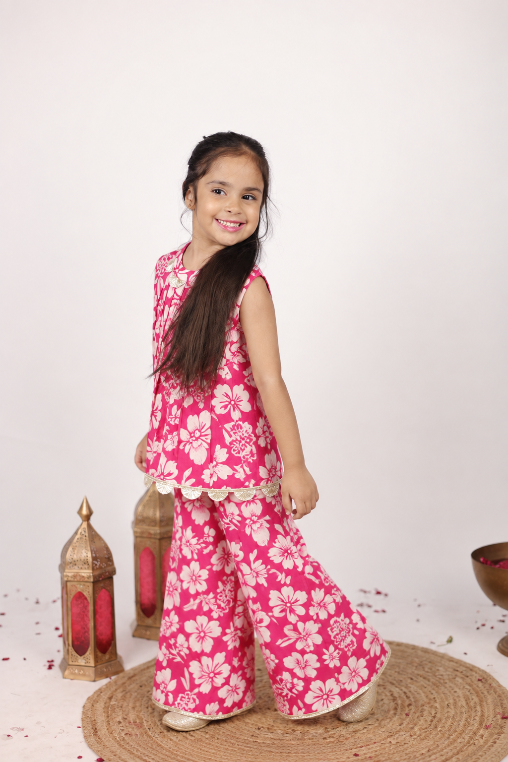 House Of Gota Girls Pink Floral Printed Co-Ord Set