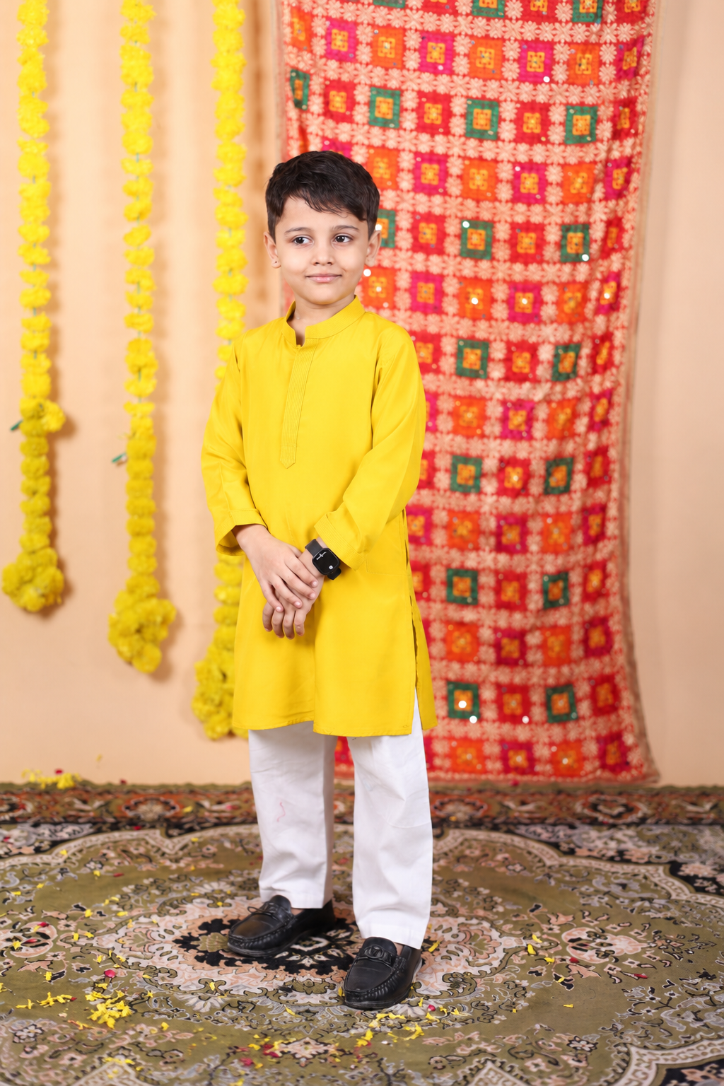 House Of Gota Boys Yellow Kurta and White Pajama Set