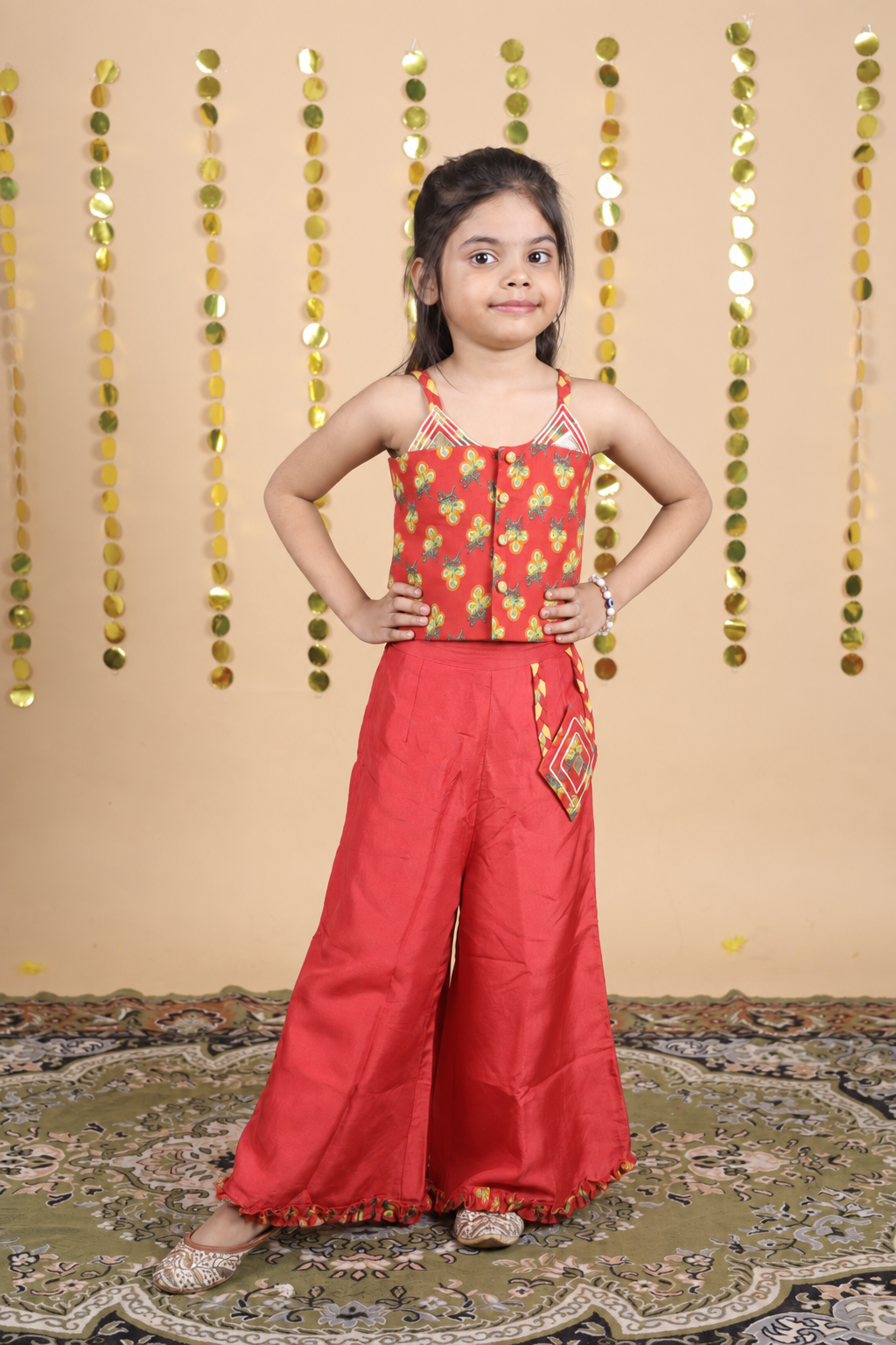 House Of Gota Girls Cotton Printed Co-Ord Set with Sleeveless Top and Wide-Leg Palazzo