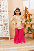 House Of Gota Girls Multicolour Brocade Jacket with Pink Palazzo Set