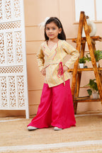 House Of Gota Girls Multicolour Brocade Jacket with Pink Palazzo Set