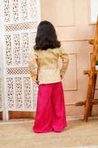 House Of Gota Girls Multicolour Brocade Jacket with Pink Palazzo Set