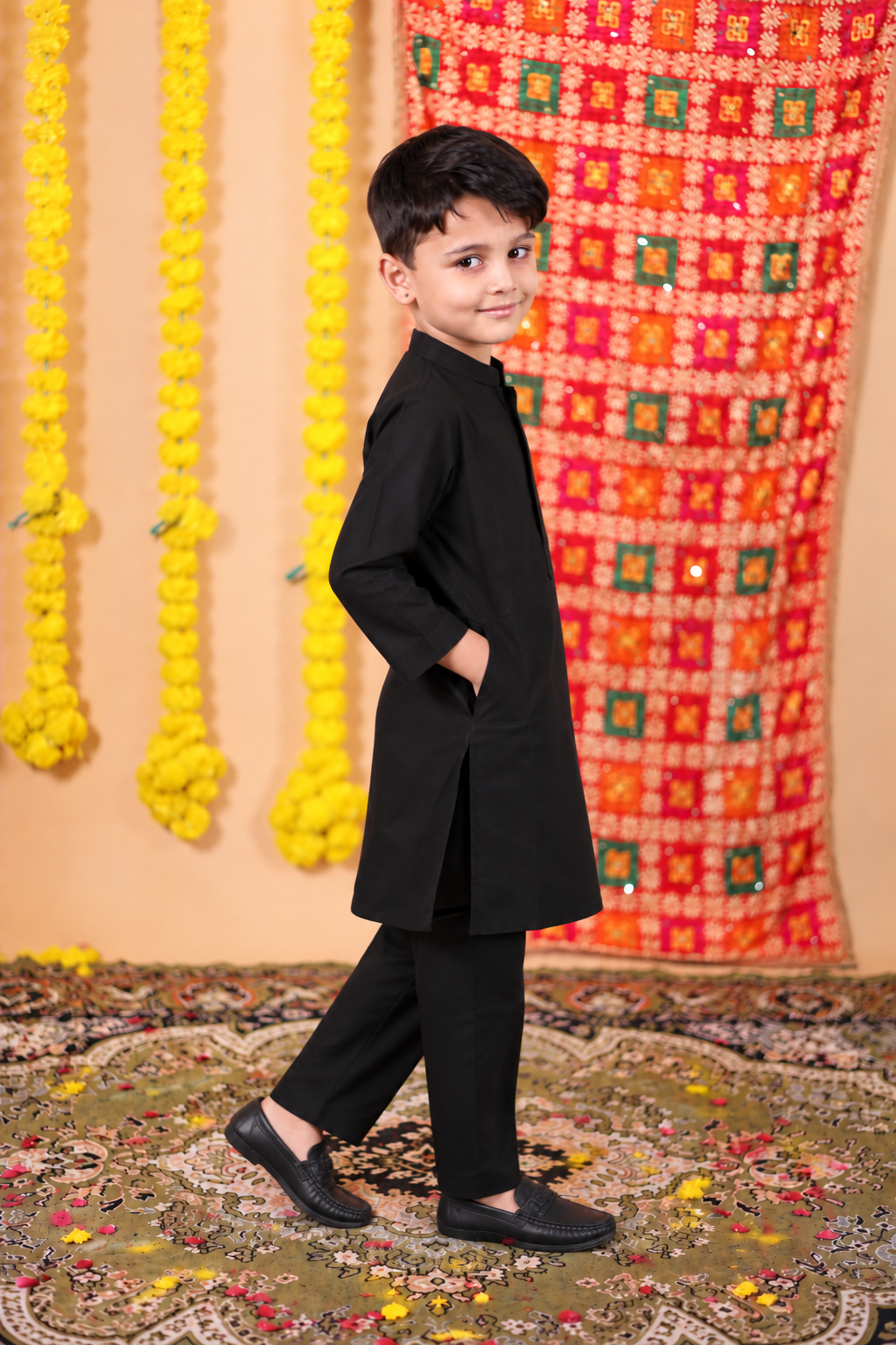 House Of Gota Boys Black Kurta Pajama Set