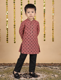 House Of Gota Boys Red Geometric Printed Kurta Set with White Pajama