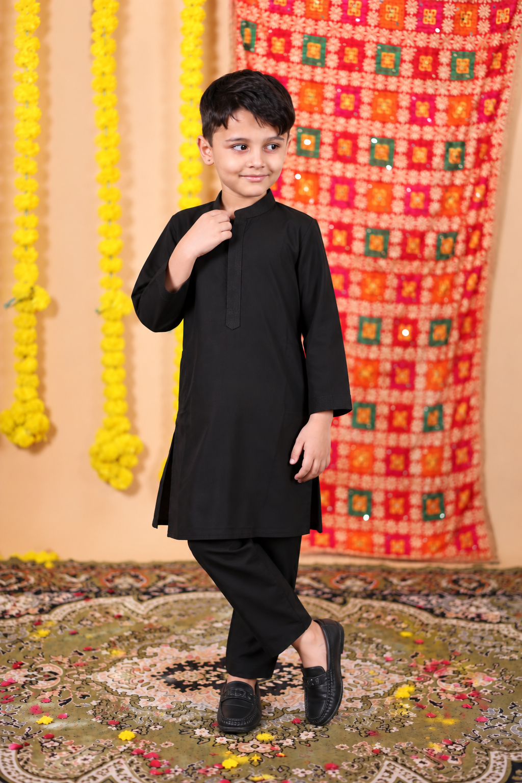House Of Gota Boys Black Kurta Pajama Set