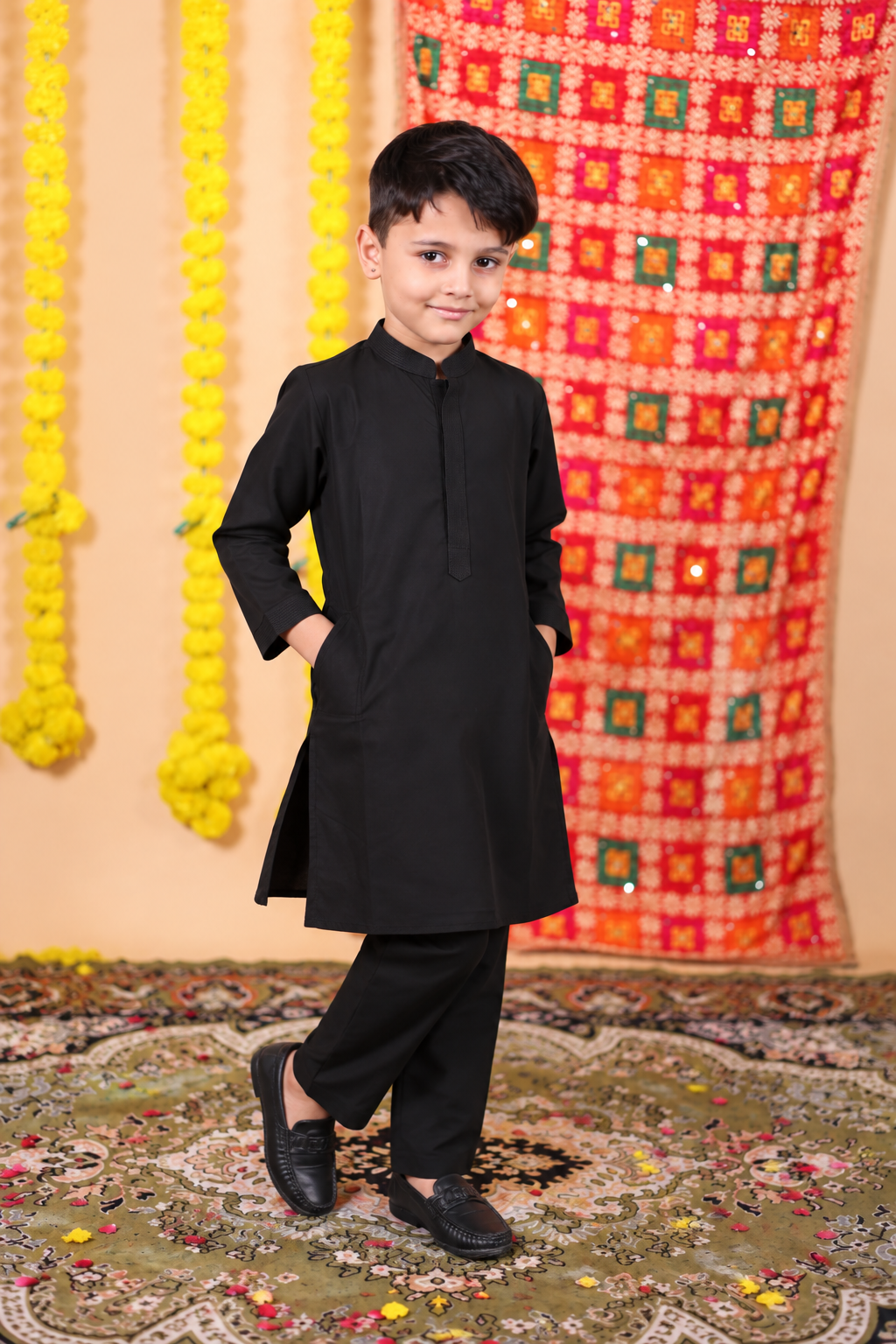 House Of Gota Boys Black Kurta Pajama Set