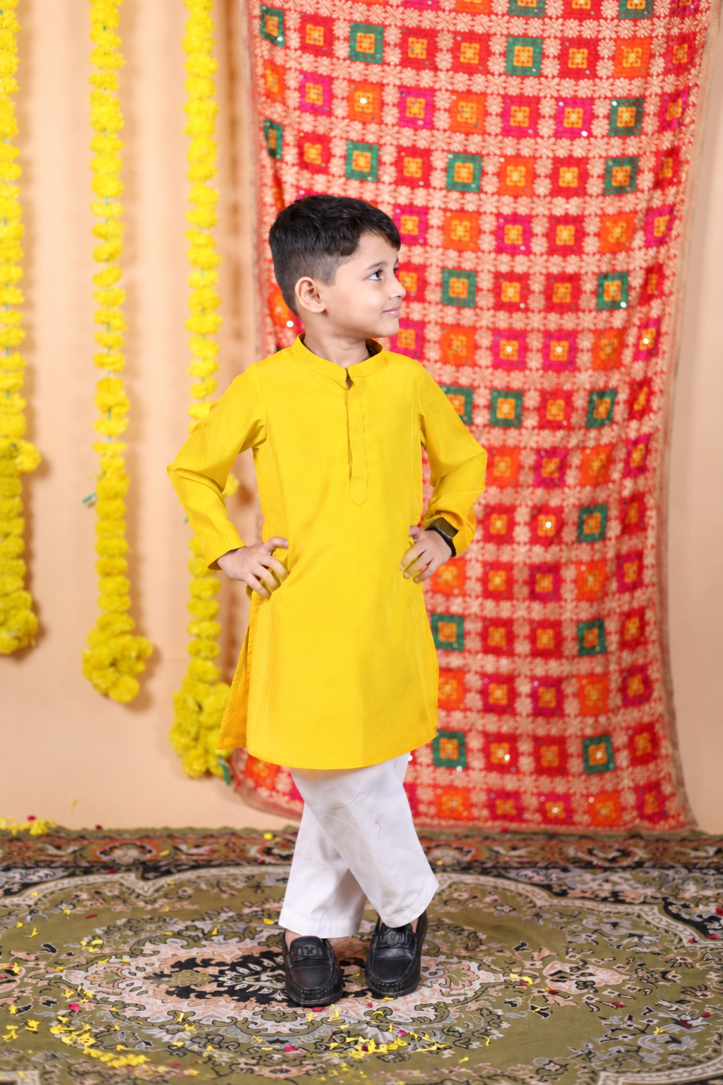 House Of Gota Boys Yellow Kurta and White Pajama Set