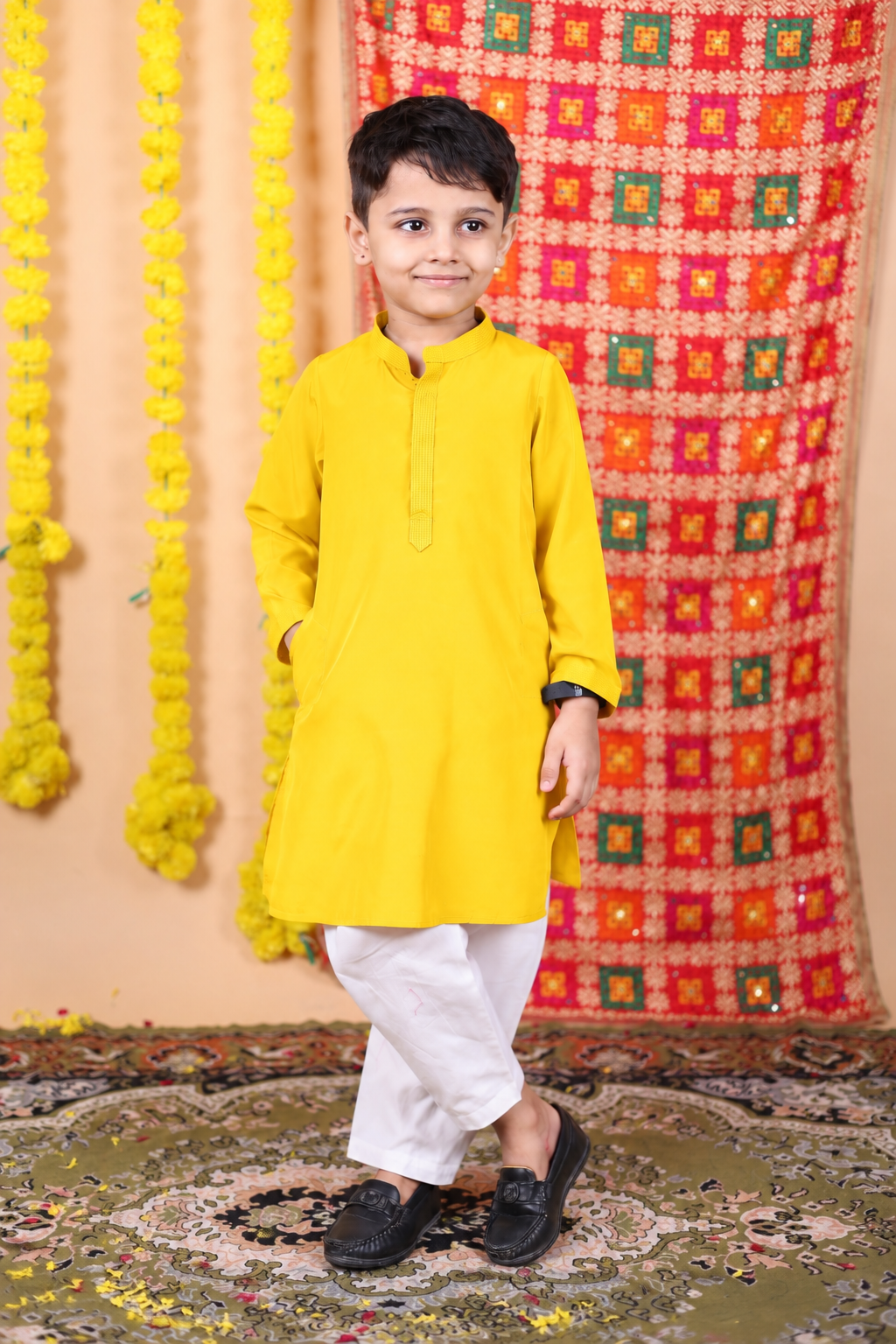 House Of Gota Boys Yellow Kurta and White Pajama Set