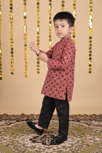 House Of Gota Boys Red Geometric Printed Kurta Set with White Pajama