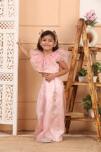 House Of Gota Girls Light Pink Ruffle Crop Top & Wide-Leg Palazzo Co-Ord Set