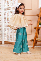 House Of Gota Girls Cream & Teal Embroidered Co-Ord Set