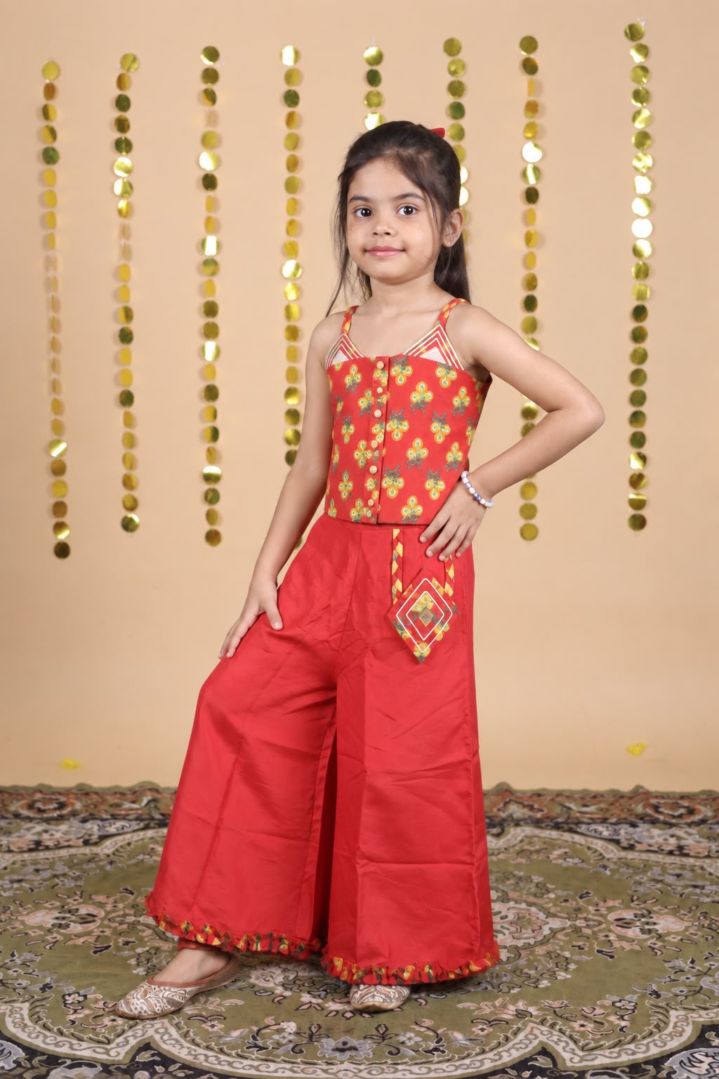 House Of Gota Girls Cotton Printed Co-Ord Set with Sleeveless Top and Wide-Leg Palazzo