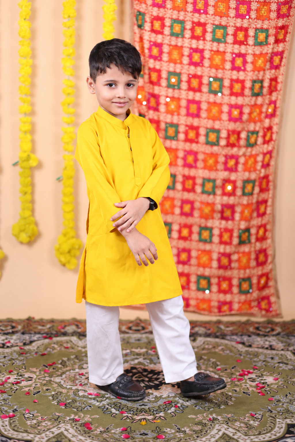 House Of Gota Boys Yellow Kurta and White Pajama Set
