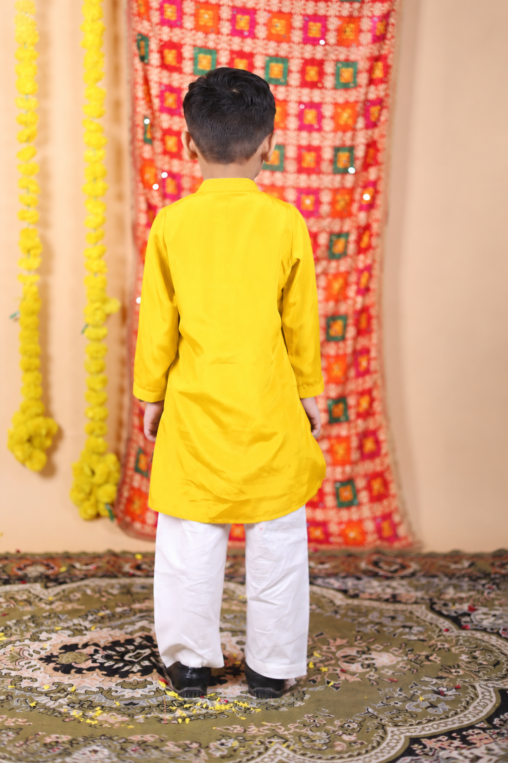 House Of Gota Boys Yellow Kurta and White Pajama Set