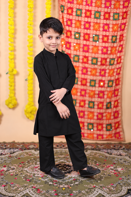 House Of Gota Boys Black Kurta Pajama Set